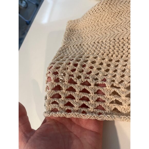 Beige Crochet Crop Top & Skirt Set By FP Beach U.S. Small Handmade-Look Knit Lig - Picture 4 of 10